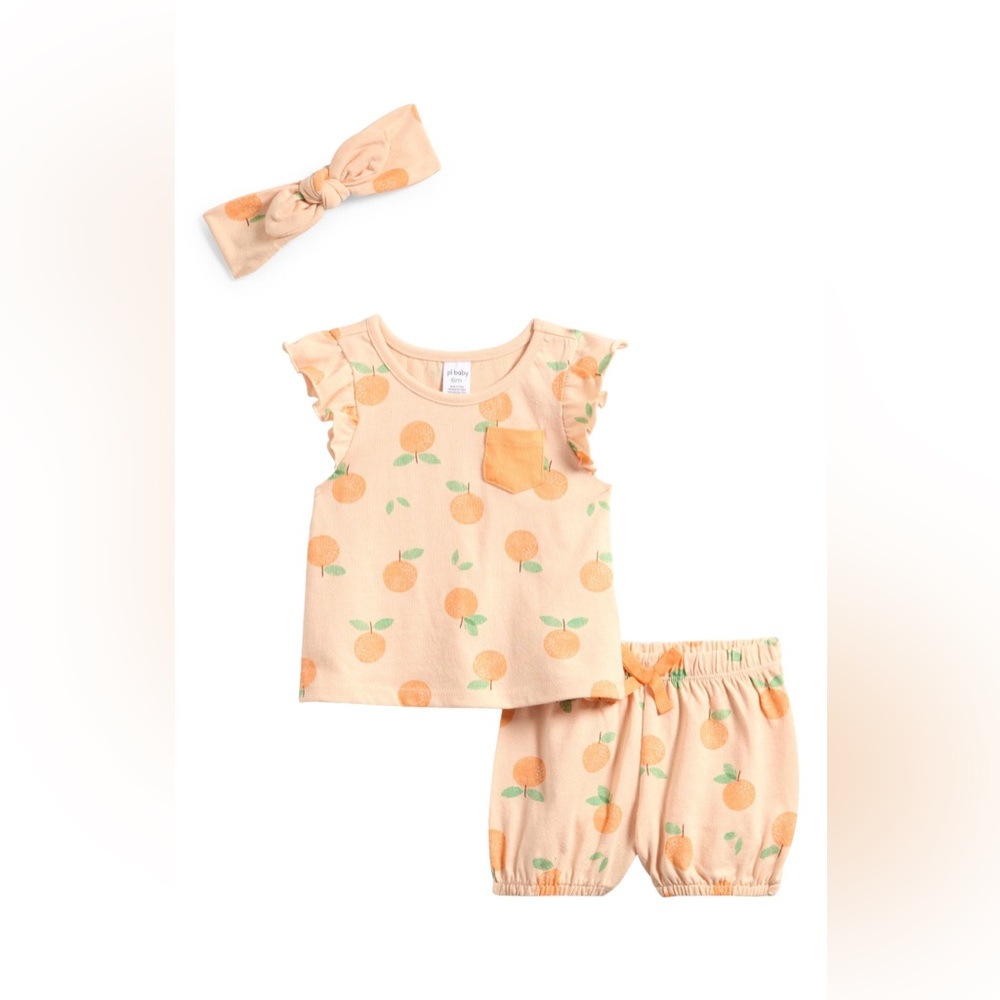 3-Piece Flutter Sleeve Top, Shorts & Headband Set